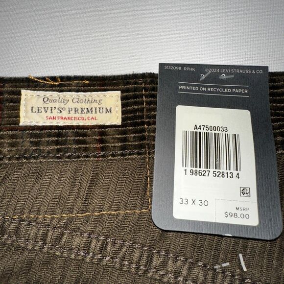 NWT Levi's 578 Baggy Corduroy Jeans Ennis Plaid Brown Size 33x30 (34X28) $98 - Picture 5 of 14